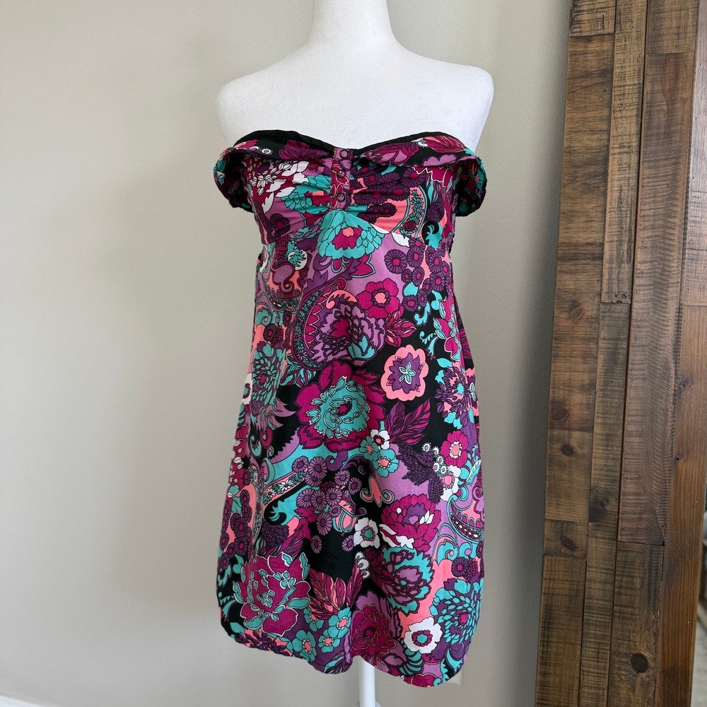 Roxy Vibrant Floral‎ Sweetheart Neckline Strapless Mini Dress Women's Size Small